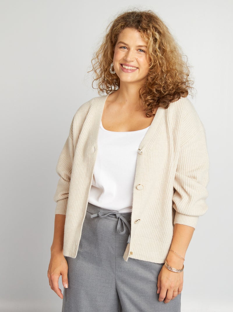 Cardigan en maille côtelée Beige - Kiabi