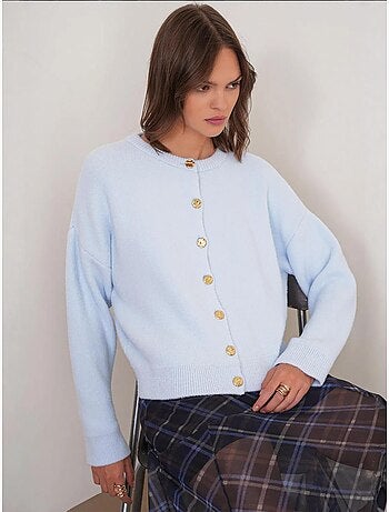 Cardigan en maille côtelée surdimensionné avec fermeture à boutons mixray
