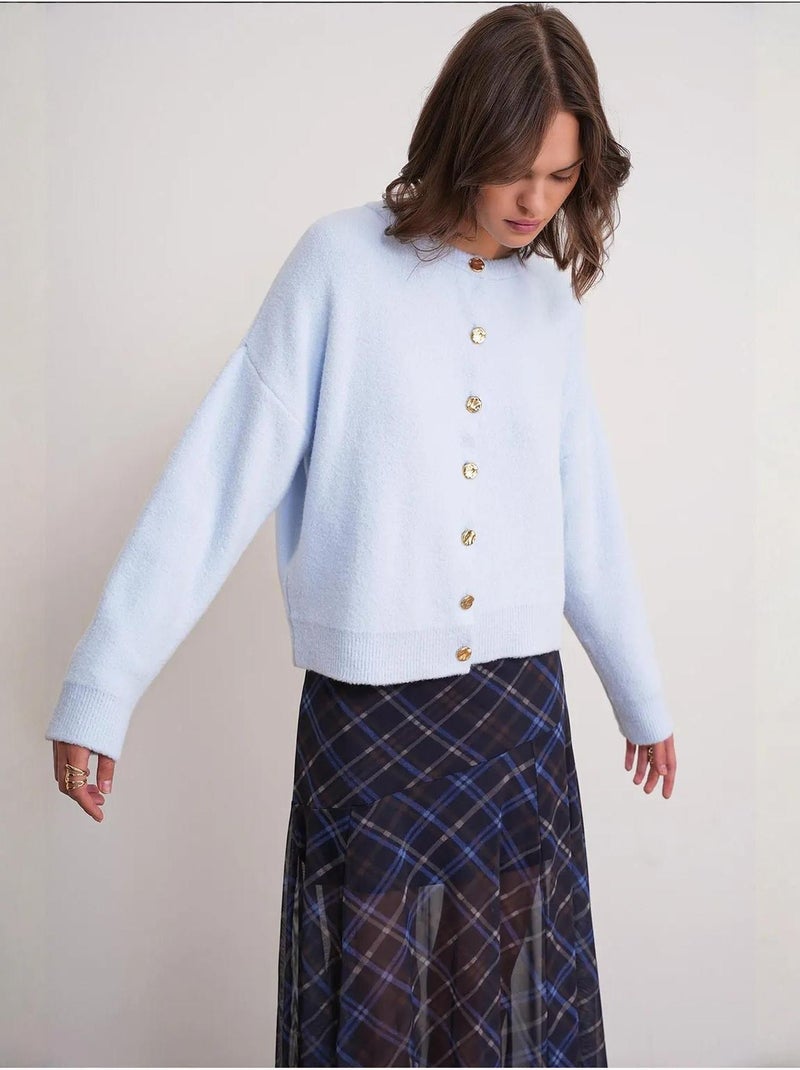 Cardigan en maille côtelée surdimensionné avec fermeture à boutons mixray Bleu ciel - Kiabi