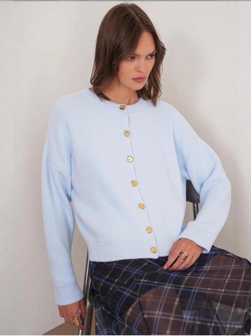 Cardigan en maille côtelée surdimensionné avec fermeture à boutons mixray Bleu ciel - Kiabi