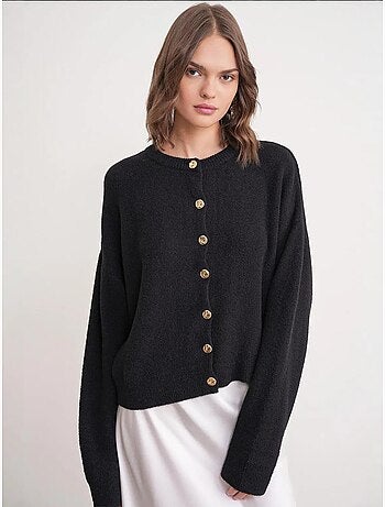 Cardigan en maille côtelée surdimensionné avec fermeture à boutons mixray