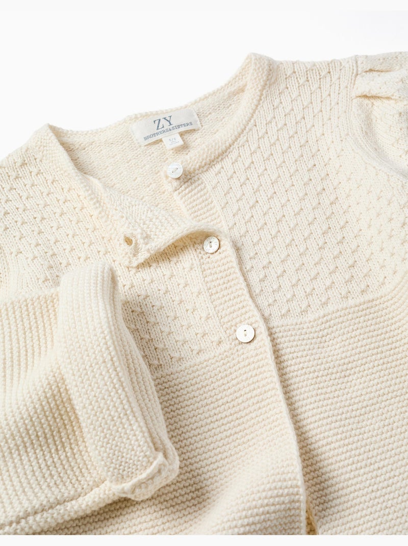 Cardigan en maille de coton à point de lien B&S Beige clair - Kiabi