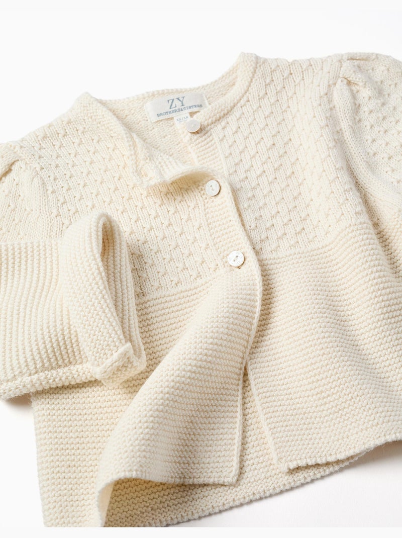 Cardigan en maille de coton à point de lien B&S Beige clair - Kiabi