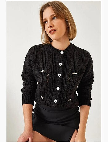 Cardigan en maille fleurie ajourée lucci