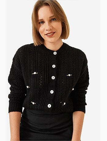 Cardigan en maille fleurie ajourée lucci