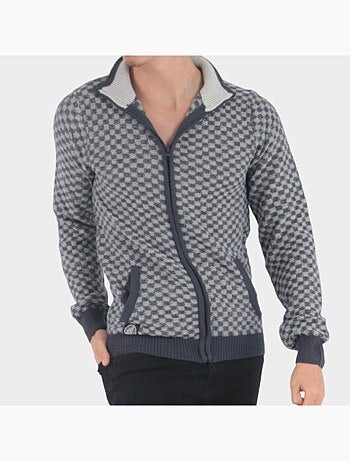 Cardigan en maille motif à carreaux
