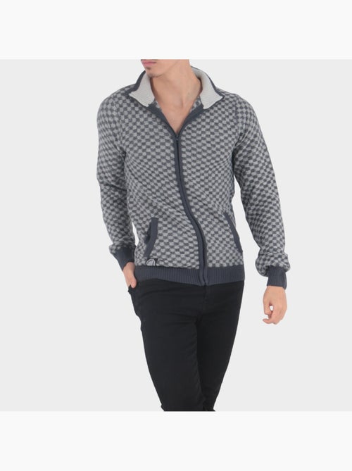 Cardigan en maille motif à carreaux - Kiabi