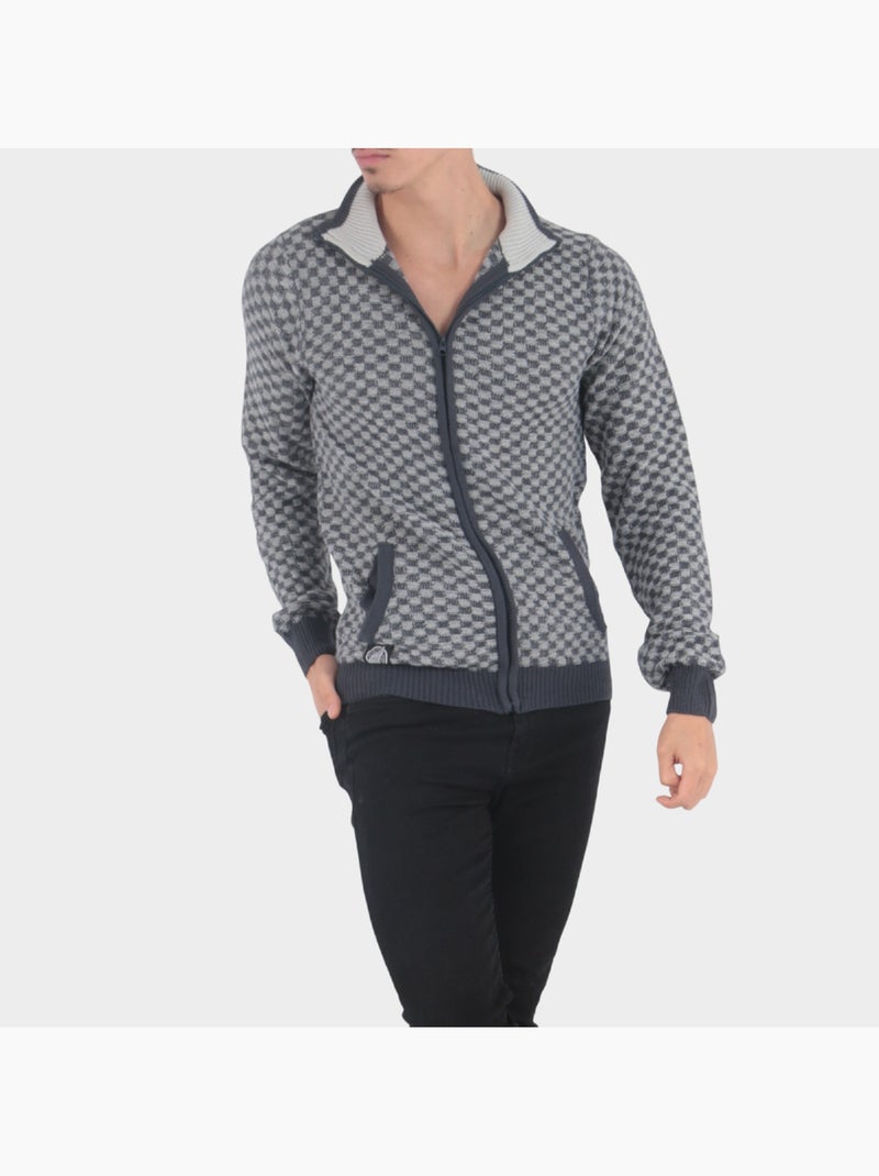 Cardigan en maille motif à carreaux Bleu marine - Kiabi