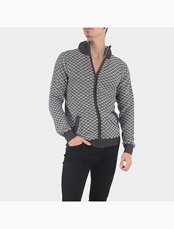 Cardigan en maille motif à carreaux