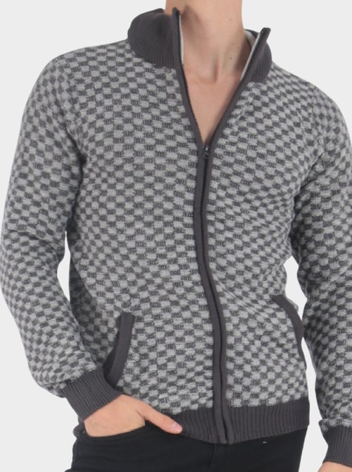 Cardigan en maille motif à carreaux - Kiabi