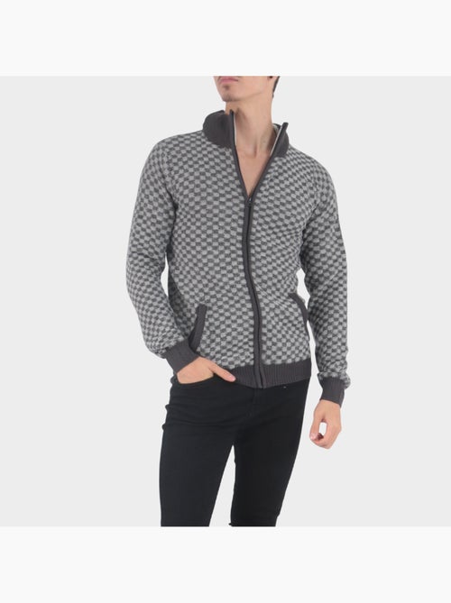 Cardigan en maille motif à carreaux - Kiabi