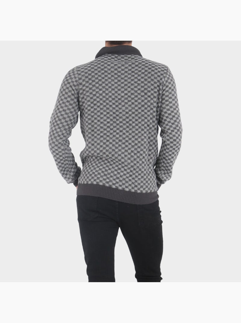 Cardigan en maille motif à carreaux Gris - Kiabi
