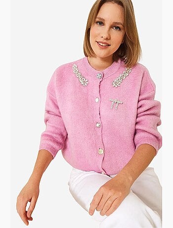 Cardigan en maille polaire à col ornementé lucci