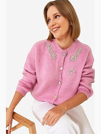 Cardigan en maille polaire à col ornementé lucci