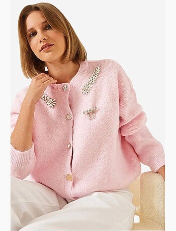 Cardigan en maille polaire à col ornementé lucci