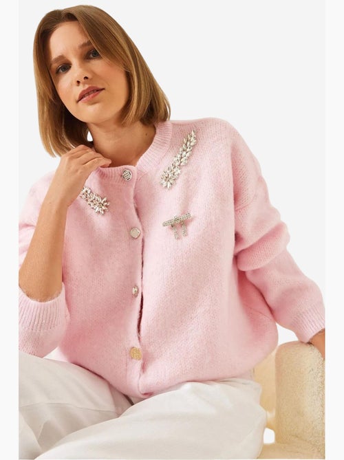 Cardigan en maille polaire à col ornementé lucci - Kiabi Cardigan en maille polaire à col ornementé lucci - Kiabi