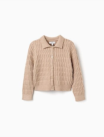 Cardigan en maille torsadée et ajourée