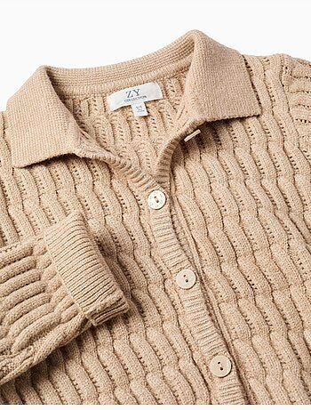 Cardigan en maille torsadée et ajourée