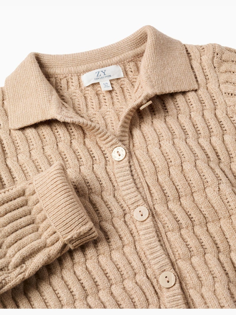Cardigan en maille torsadée et ajourée Beige clair - Kiabi