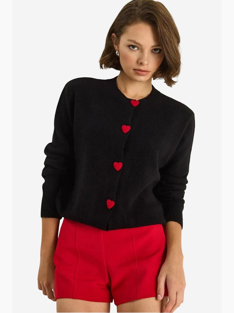 Cardigan en tricot à boutons en forme de cœur lucci Noir - Kiabi