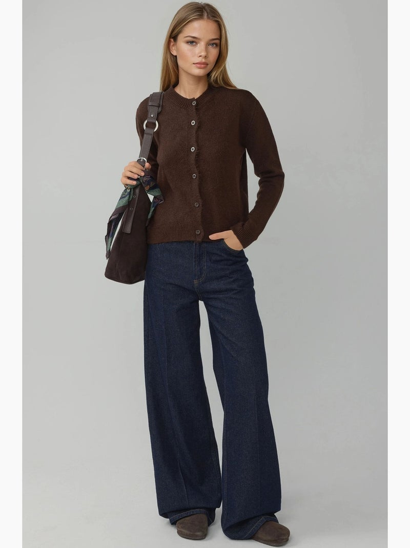 Cardigan en tricot à col ras du cou coupe slim hiccup Marron foncé - Kiabi