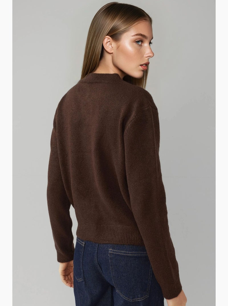 Cardigan en tricot à col ras du cou coupe slim hiccup Marron foncé - Kiabi