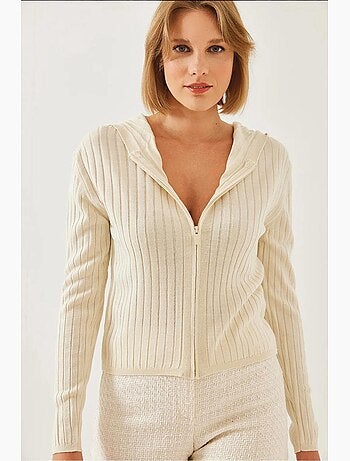 Cardigan en tricot à manches longues et capuche zippée lucci