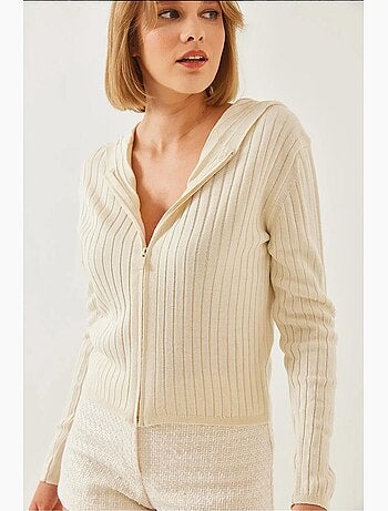 Cardigan en tricot à manches longues et capuche zippée lucci