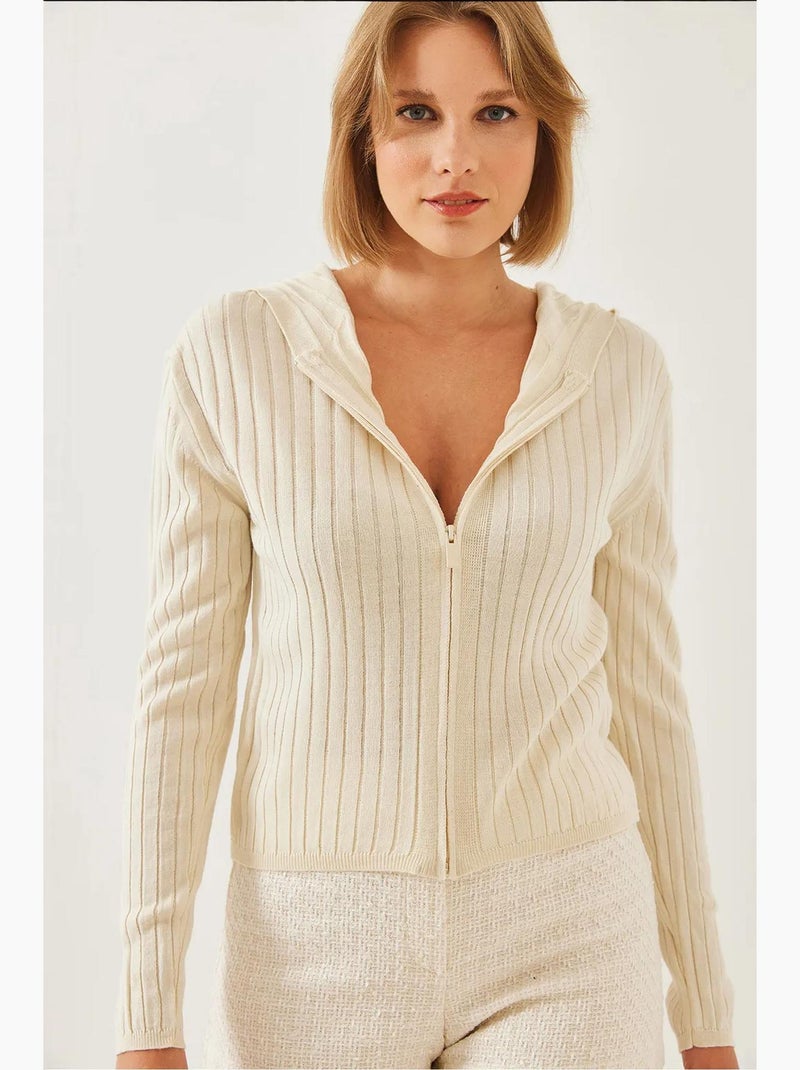 Cardigan en tricot à manches longues et capuche zippée lucci Beige argile - Kiabi