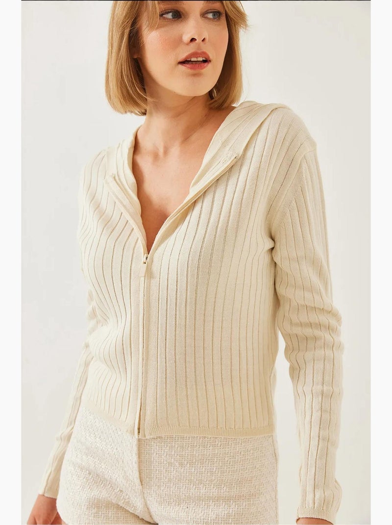 Cardigan en tricot à manches longues et capuche zippée lucci Beige argile - Kiabi