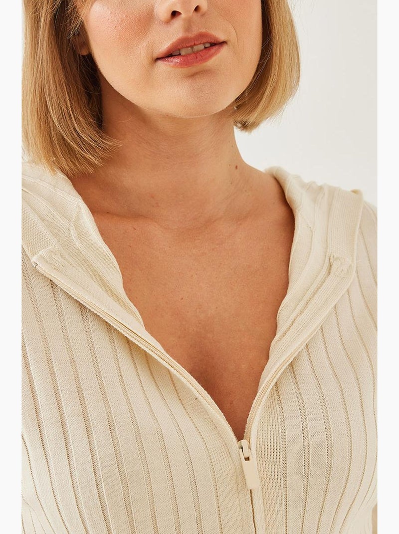 Cardigan en tricot à manches longues et capuche zippée lucci Beige argile - Kiabi