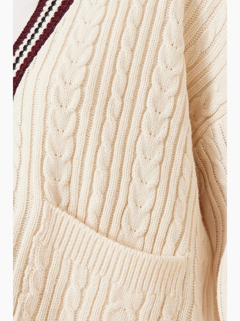 Cardigan en tricot à poches et col coloré lucci Crème - Kiabi