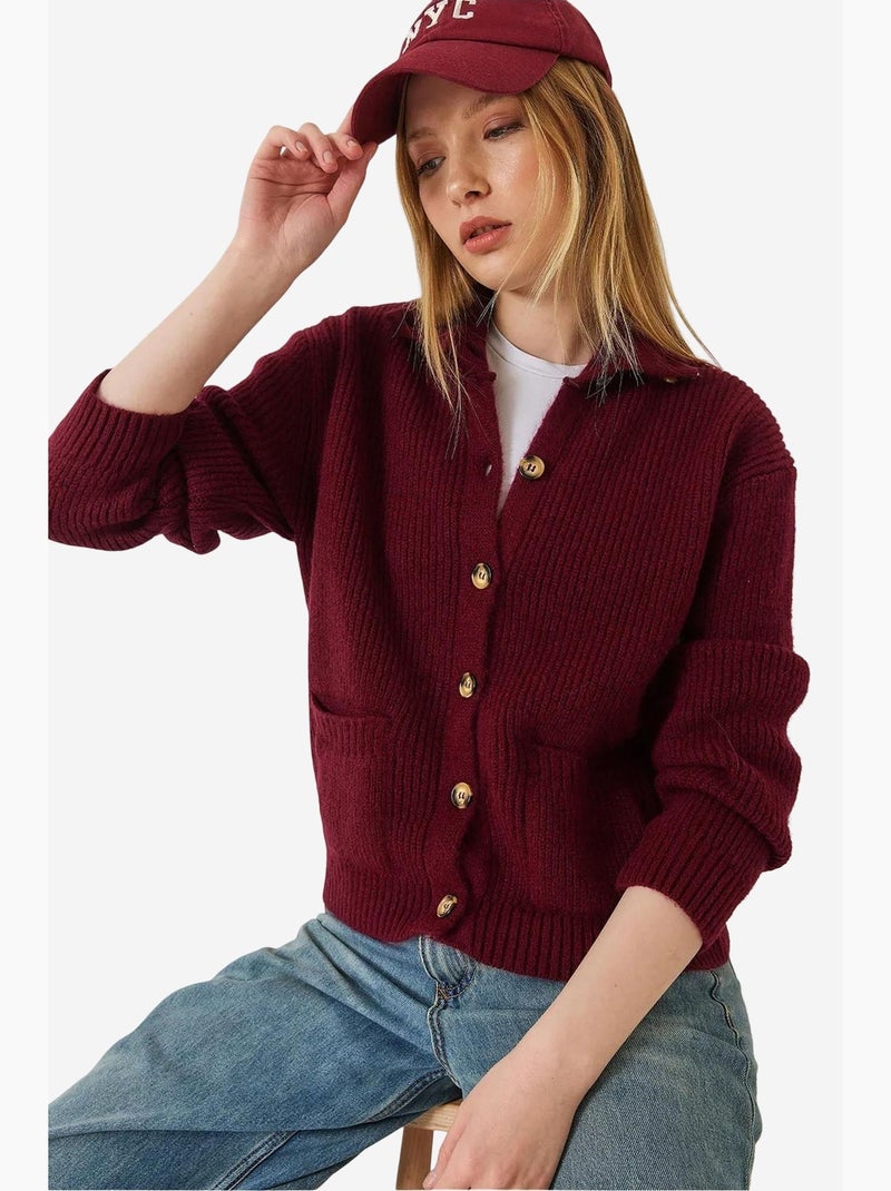Cardigan en tricot à poches selanik lucci Rouge bordeaux - Kiabi