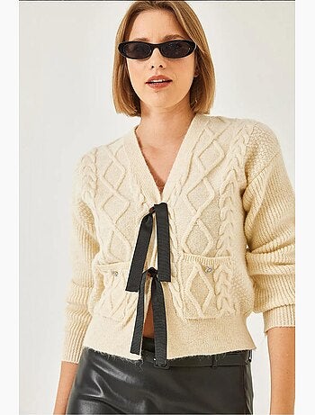 Cardigan en tricot avec poche à nœud sur le devant lucci