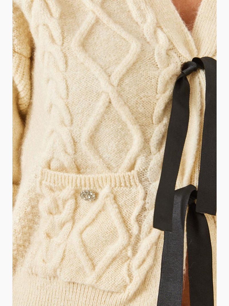 Cardigan en tricot avec poche à nœud sur le devant lucci Beige argile - Kiabi