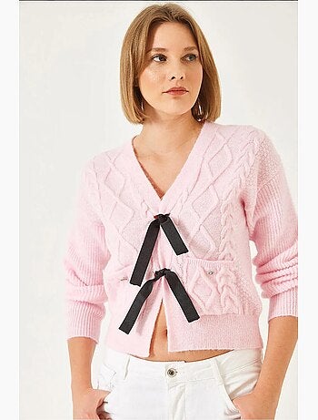 Cardigan en tricot avec poche à nœud sur le devant lucci