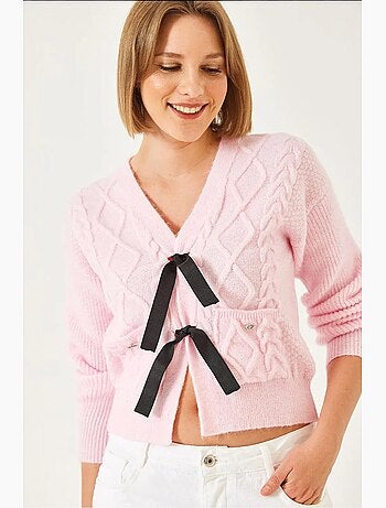 Cardigan en tricot avec poche à nœud sur le devant lucci