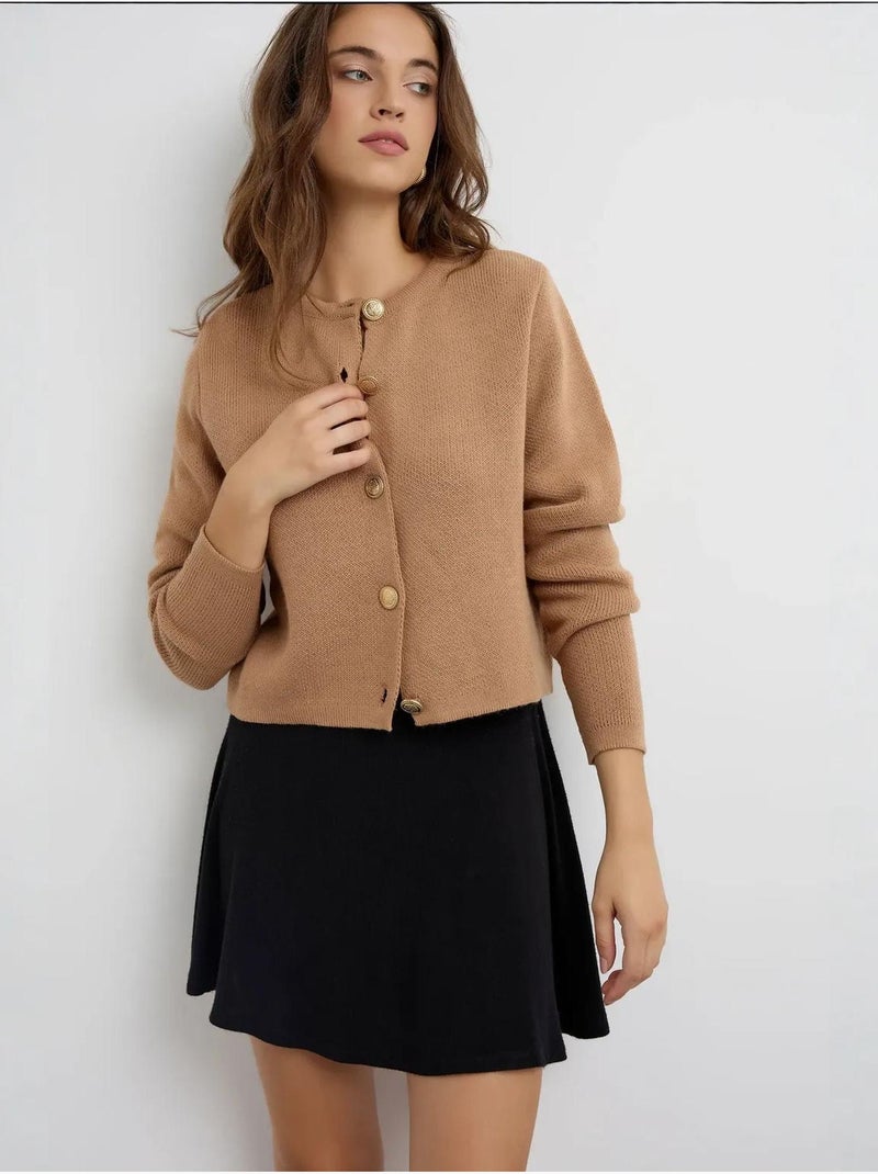 Cardigan en tricot boutonné Camel - Kiabi