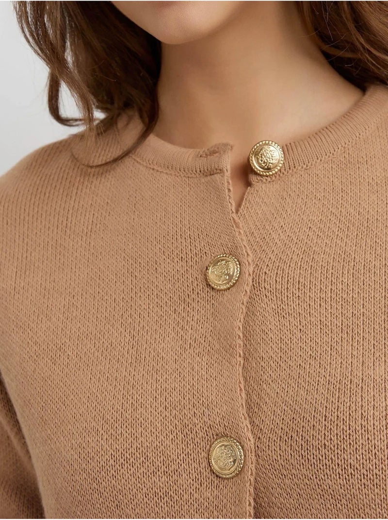 Cardigan en tricot boutonné Camel - Kiabi