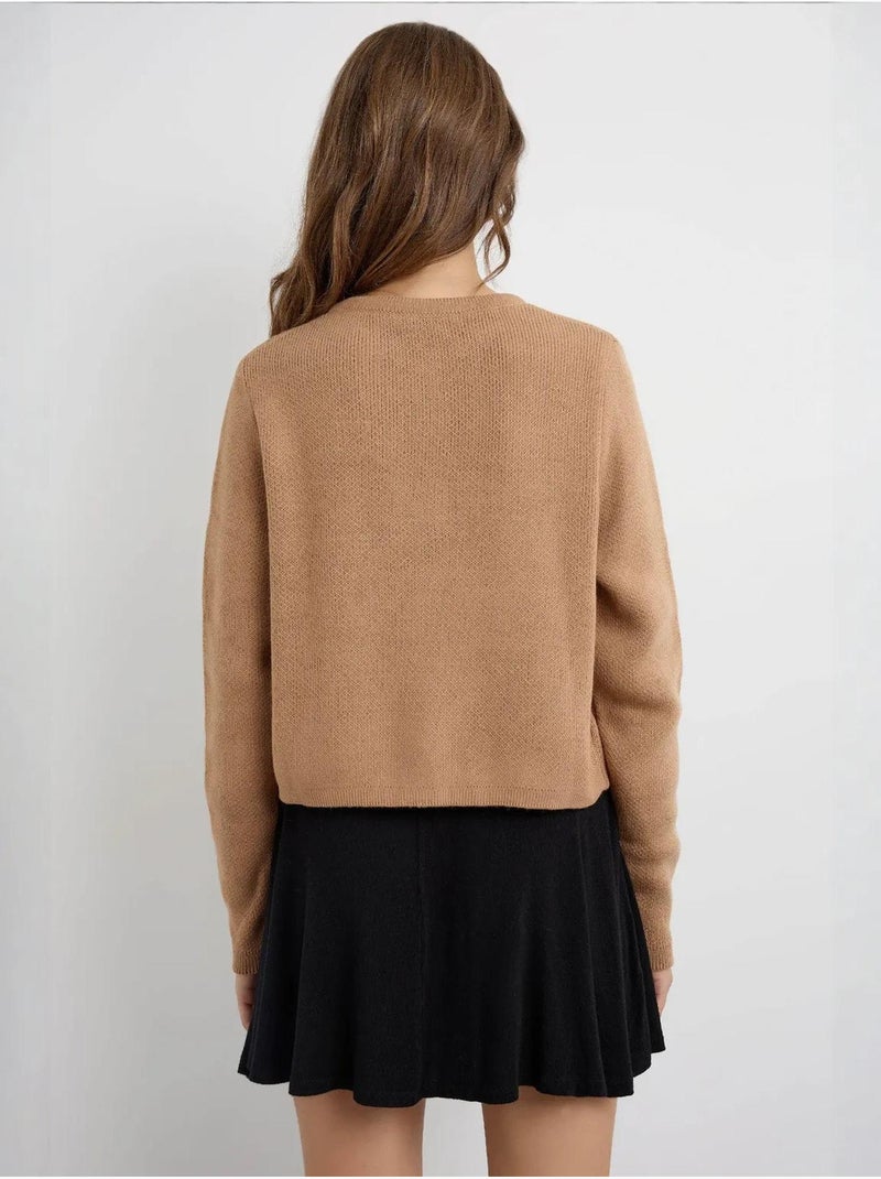 Cardigan en tricot boutonné Camel - Kiabi