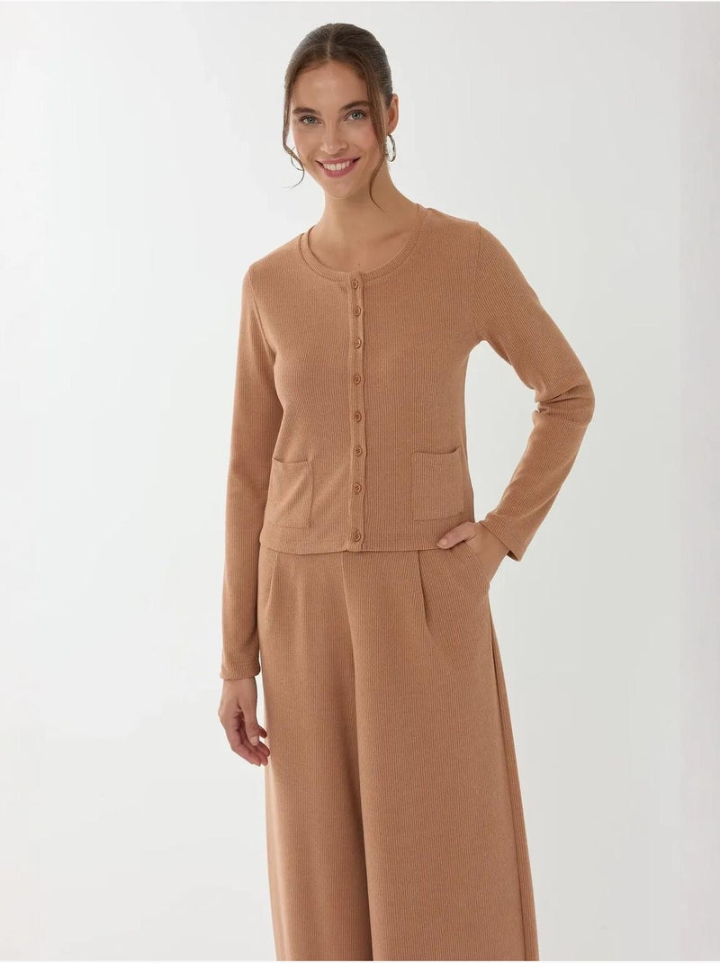 Cardigan en tricot boutonné sur le devant Marron - Kiabi