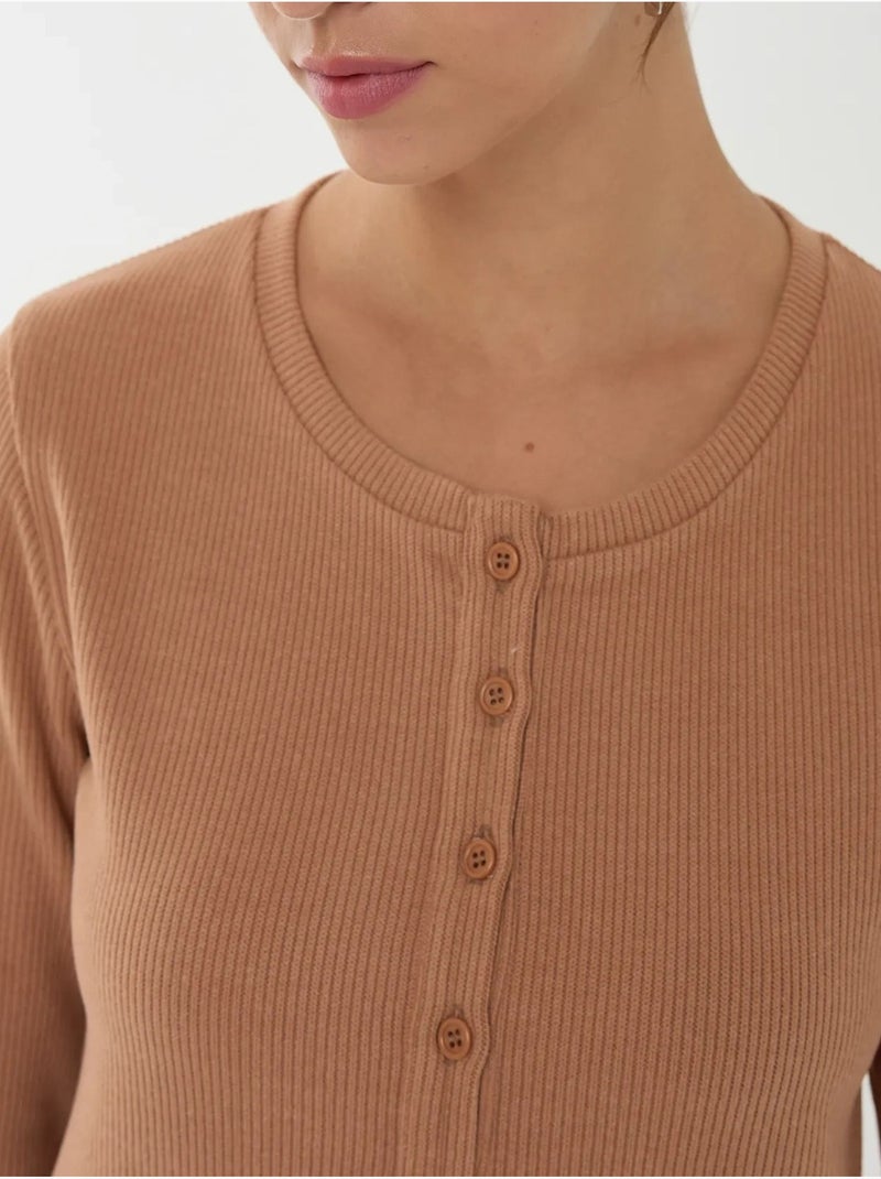 Cardigan en tricot boutonné sur le devant Marron - Kiabi