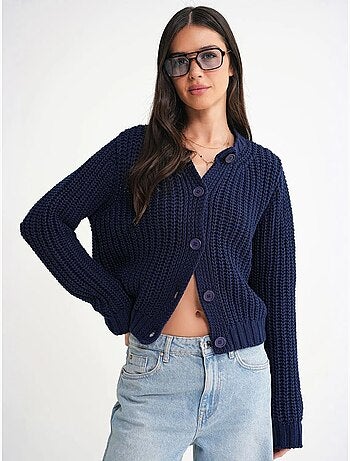 Cardigan en tricot côtelé texturé avec boutons mixray