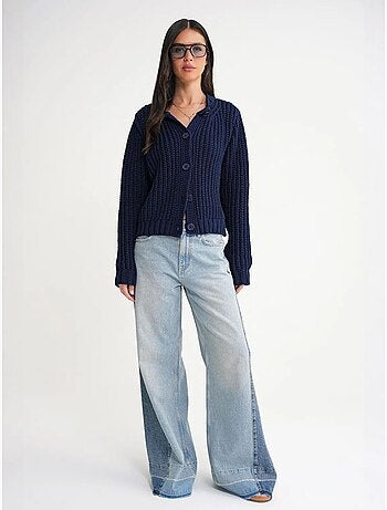 Cardigan en tricot côtelé texturé avec boutons mixray