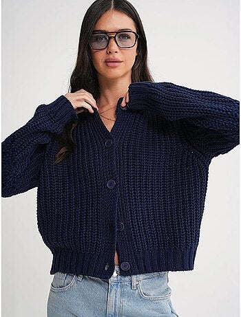Cardigan en tricot côtelé texturé avec boutons mixray