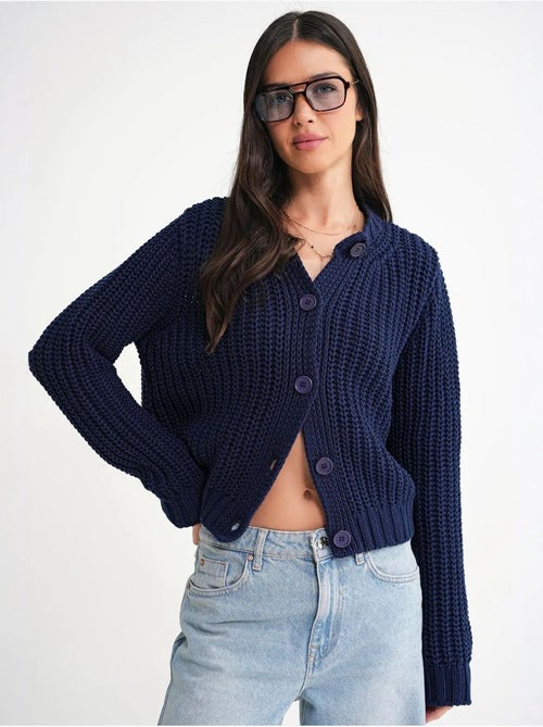 Cardigan en tricot côtelé texturé avec boutons mixray - Kiabi Cardigan en tricot côtelé texturé avec boutons mixray - Kiabi