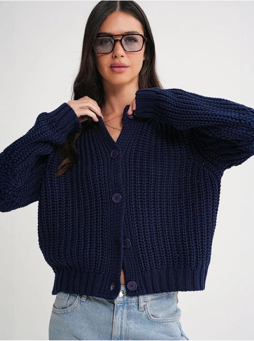 Cardigan en tricot côtelé texturé avec boutons mixray - Kiabi Cardigan en tricot côtelé texturé avec boutons mixray - Kiabi