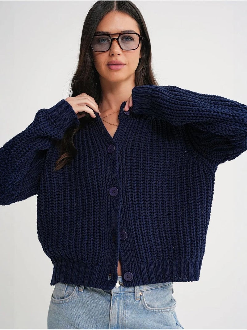 Cardigan en tricot côtelé texturé avec boutons mixray Bleu marine - Kiabi
