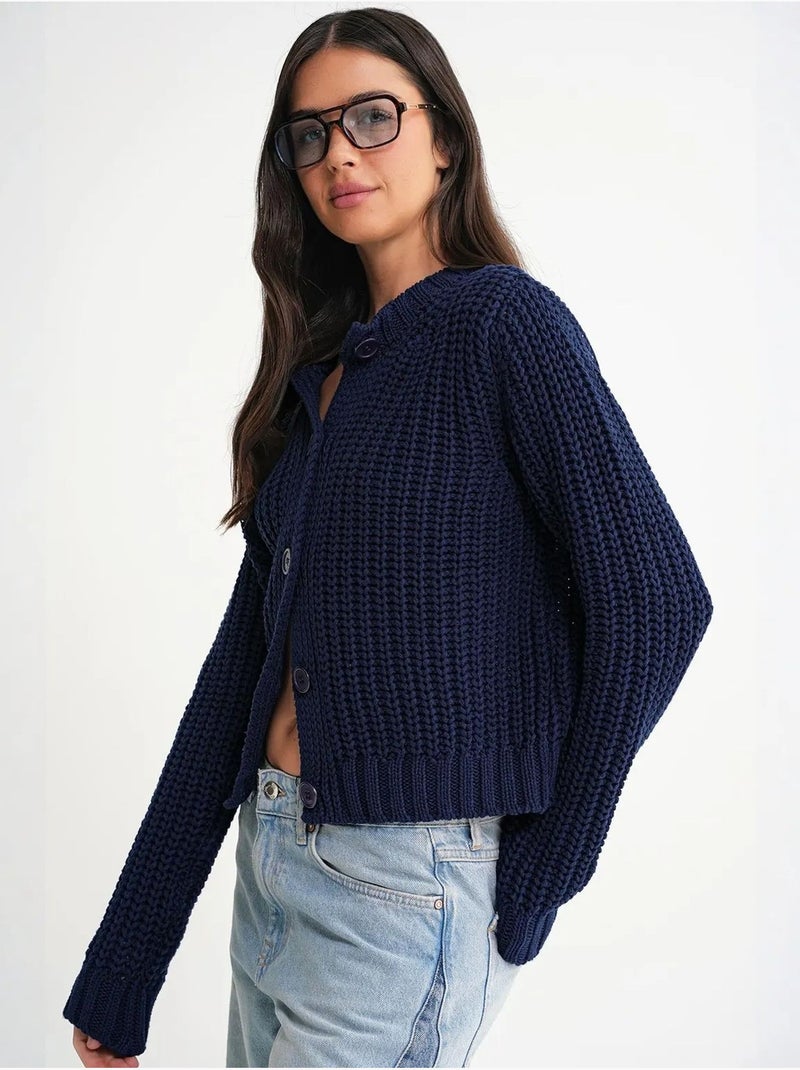Cardigan en tricot côtelé texturé avec boutons mixray Bleu marine - Kiabi