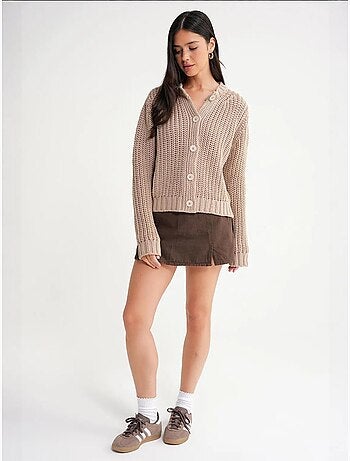 Cardigan en tricot côtelé texturé avec boutons mixray